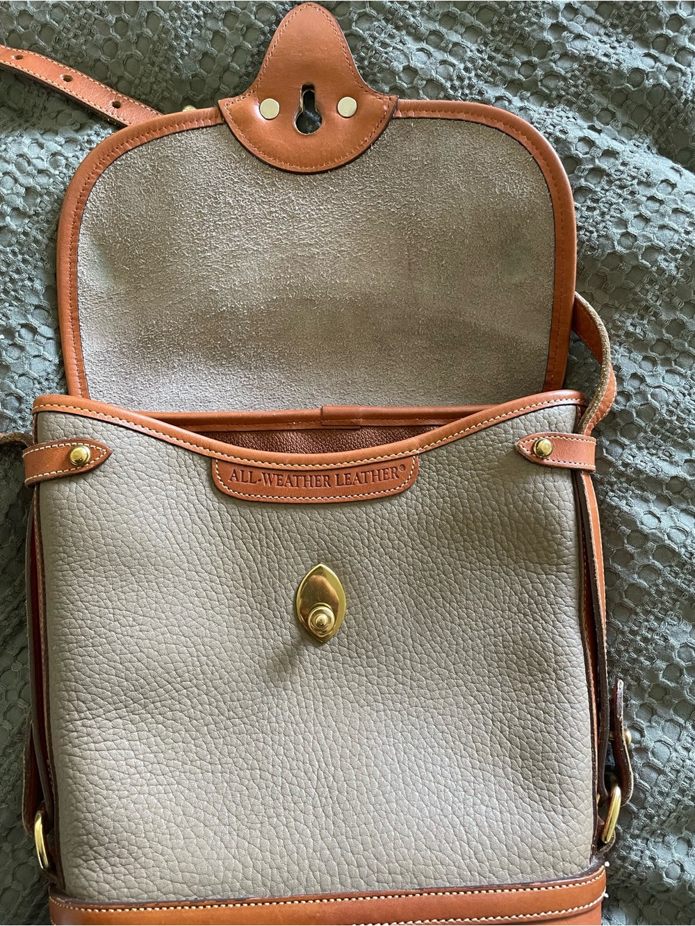 Dooney & Bourke Beige Pebbled Leather Crossbody with Tan Trim - Picture 6 of 16